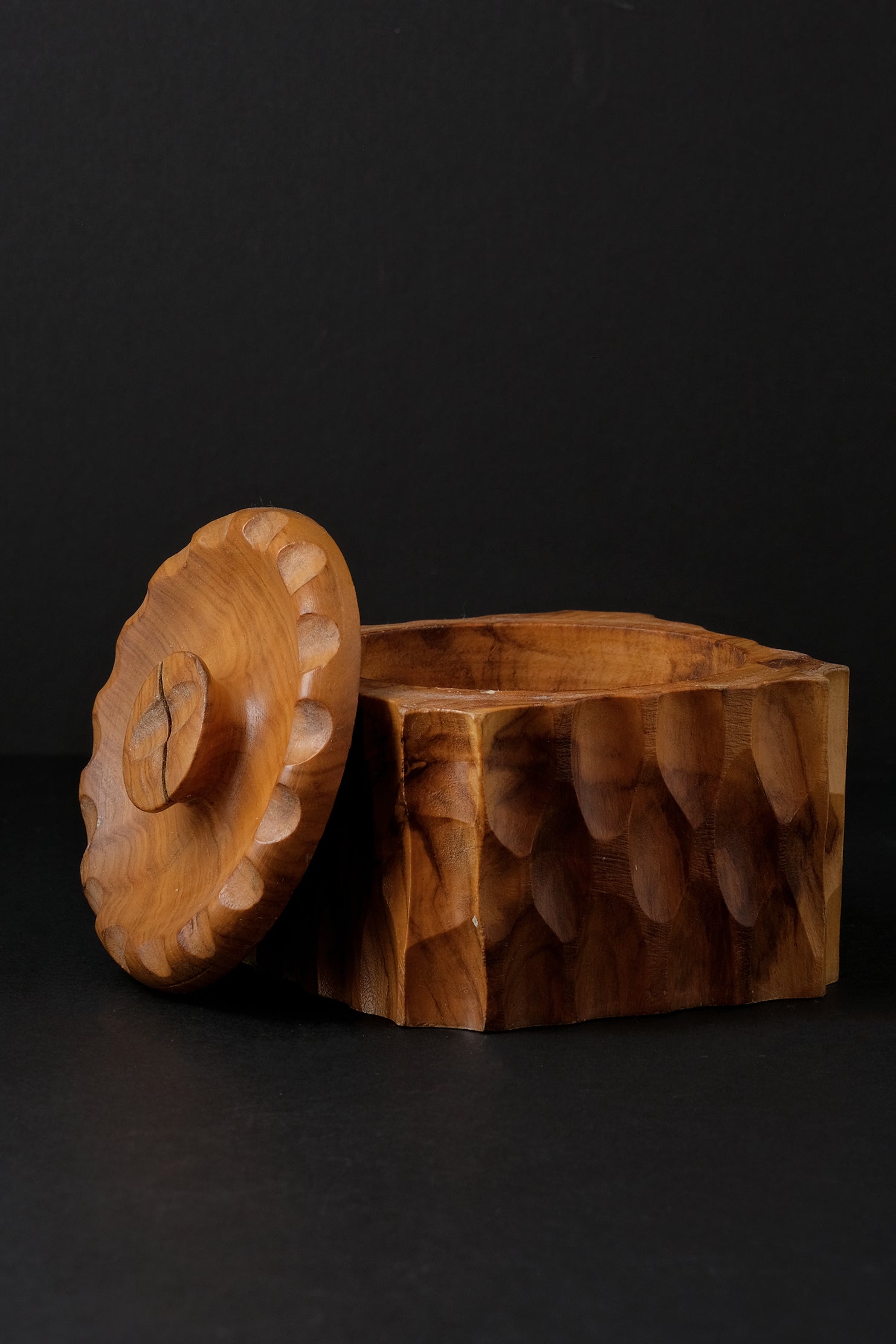 Square Lidded Wood Jar
