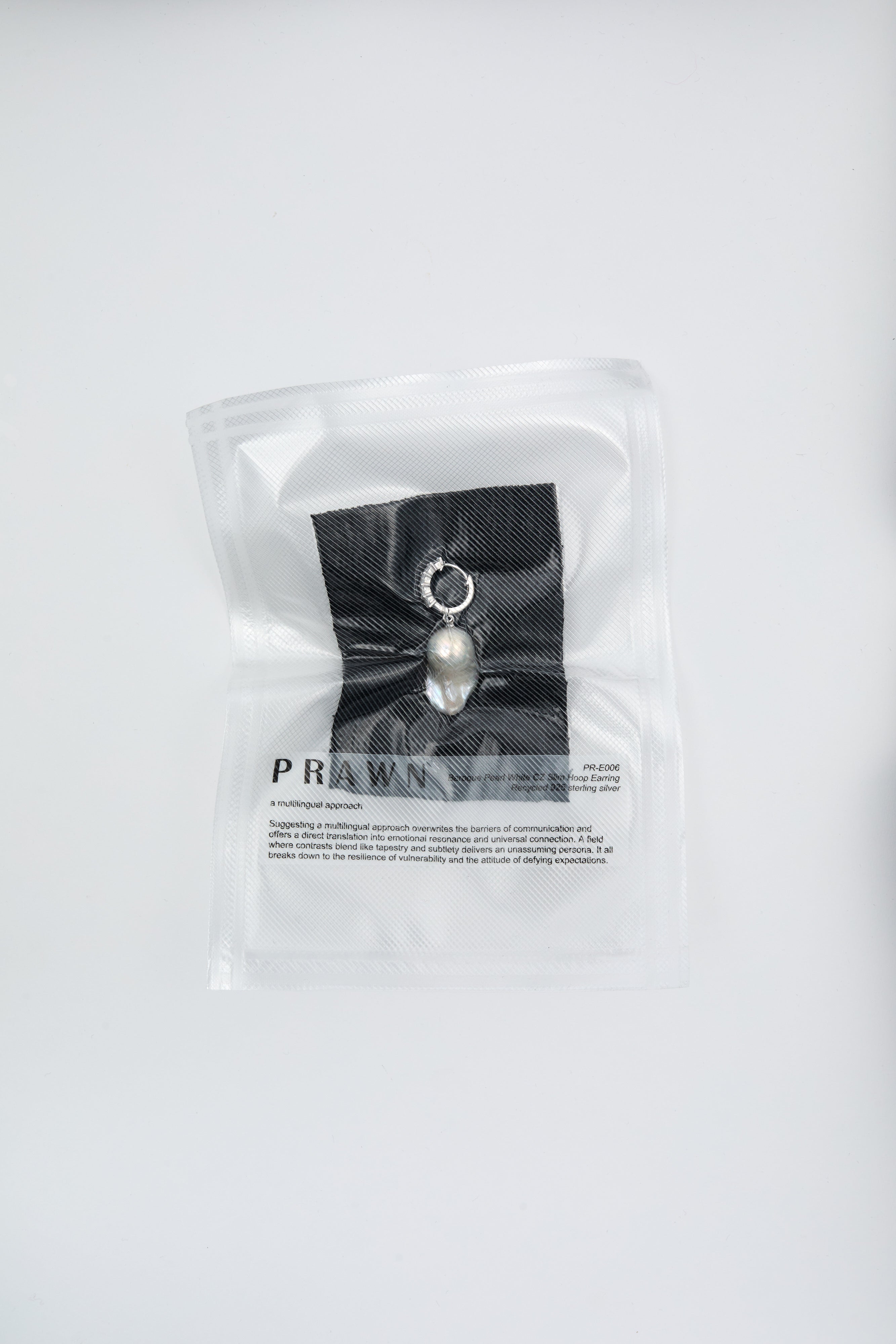 Baroque Pearl Zirconia Slim Hoop Earring-Prawn-KIOSK48TH