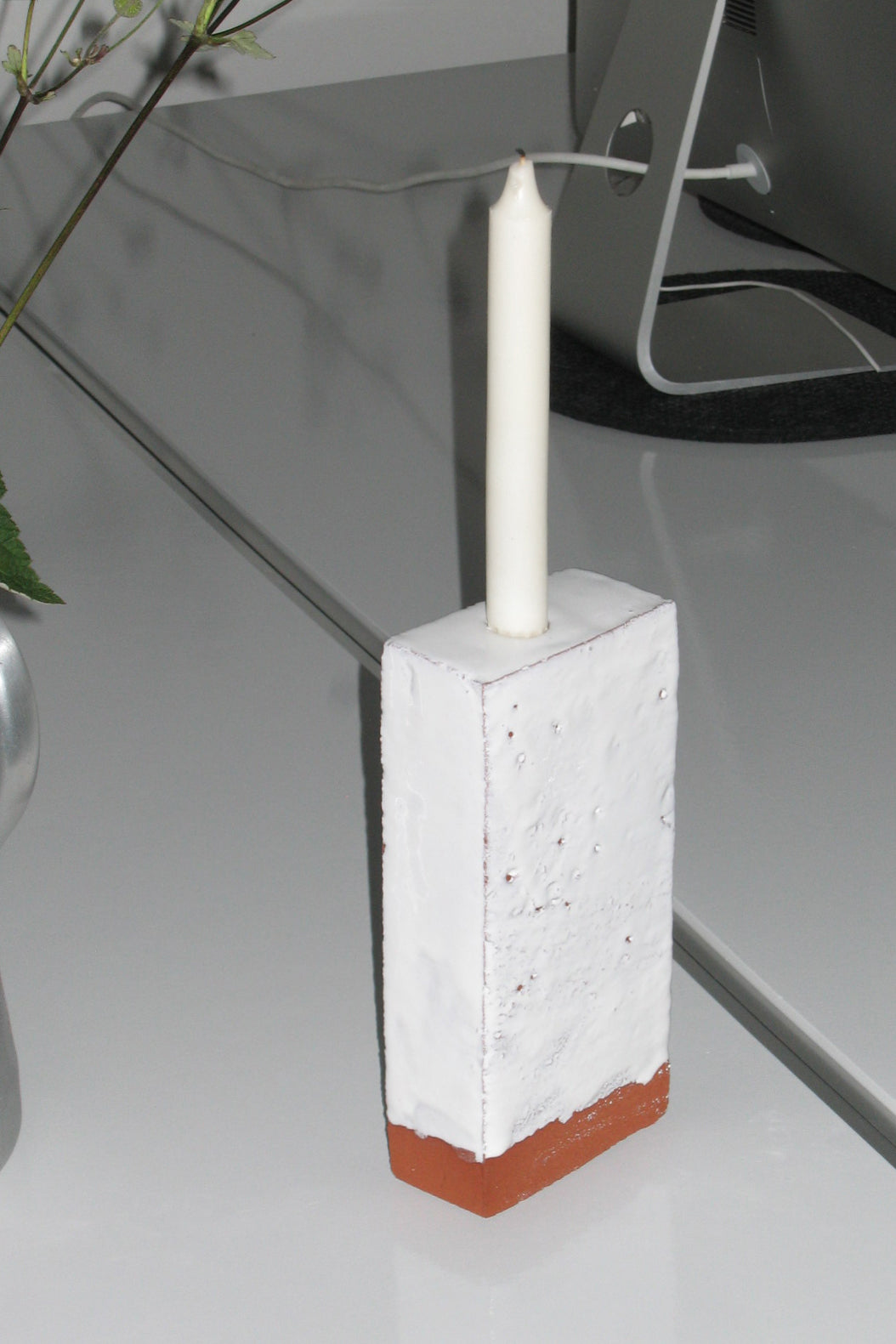 A single brick candle holder white-NIKO JUNE-KIOSK48TH